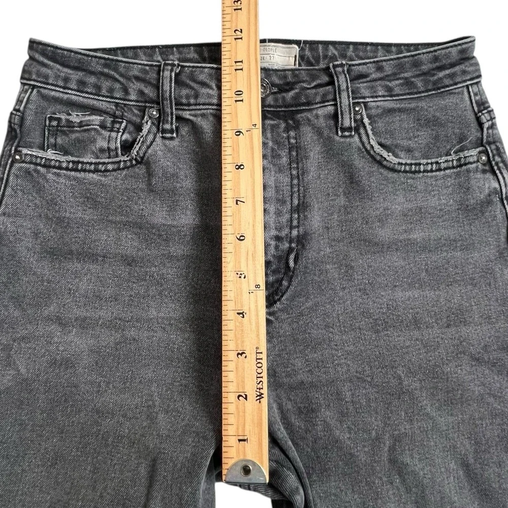 Free People Womens 27 Gray Straight Leg Fringe Hem High Rise‎ Jeans